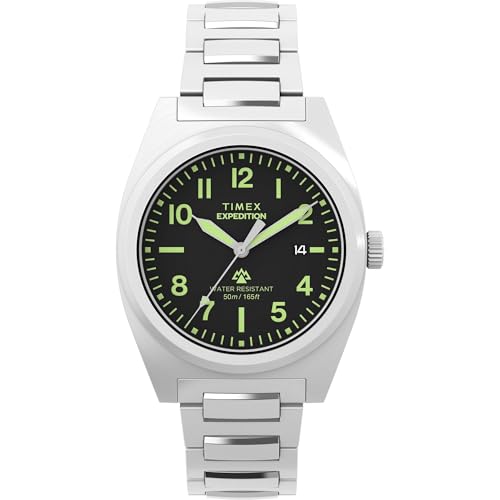 Timex �����Y Expedition Capstone 39mm �r���v - �X�e�����X�X�`�[���u���X���b�g �u���b�N�_�C���� �V���o�[�g�[���P�[�X