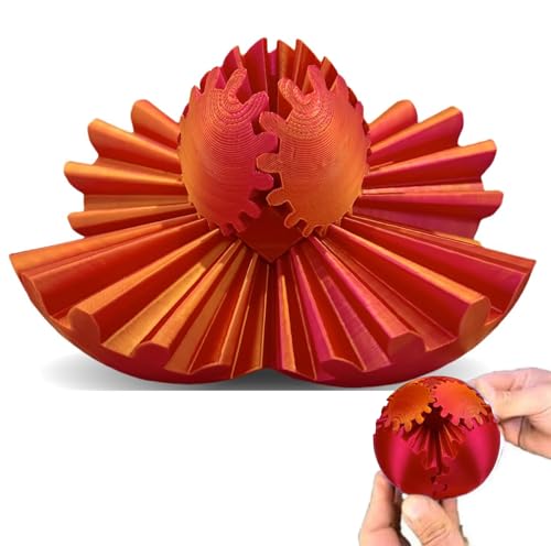 YlOutlet Gear Ball - 3D Printed Gearball Fidget Spin Balls or Cube Fidget Toy, Sphere Stress Ball, GearSphere Desk Toy for Stress and Anxiety Relaxing (Red/Gold)