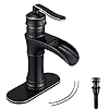   Oil-Rubbed-Bronze-Bathroom-Faucet-GGStudy-Waterfall-Single-Handle-One-Hole-Farmhouse-Bronze-Bathroom-Vanity-Faucet-Basin-Mixter-Tap-Deck-Mount-with-Drain-Assembly