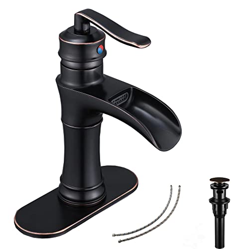 Oil-Rubbed-Bronze-Bathroom-Faucet-GGStudy-Waterfall-Single-Handle-One-Hole-Farmhouse-Bronze-Bathroom-Vanity-Faucet-Basin-Mixter-Tap-Deck-Mount-with-Drain-Assembly Oil Rubbed Bronze Bathroom Faucet GGStudy Waterfall Single Handle One Hole Farmhouse Bronze Bathroom Vanity Faucet Basin Mixter Tap Deck Mount with Drain Assembly