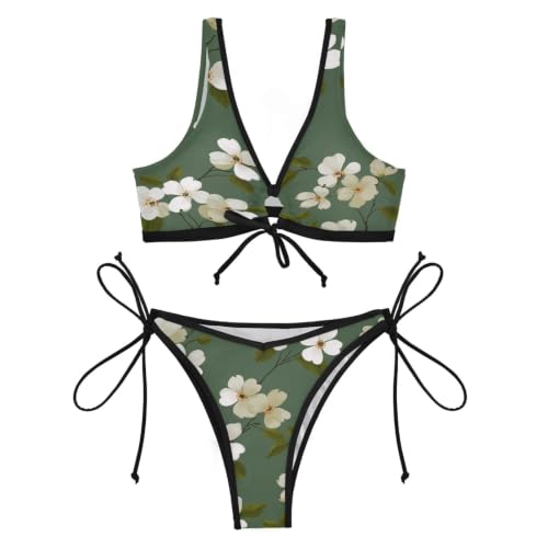Bikini de cuerda con estampado de flores verde oliva Gat 4