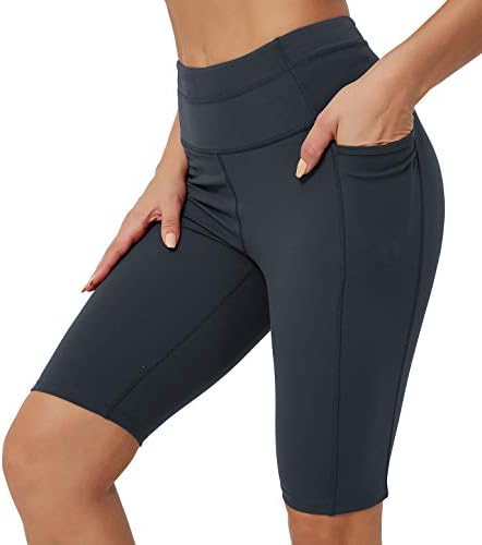 Rataves Womens Biker Shorts High Waisted 10 Inch Long Workout Shorts Tummy Control Yoga Short Athletic Running Shorts with Pockets Cycling Yoga Pants XXL Dark Grey