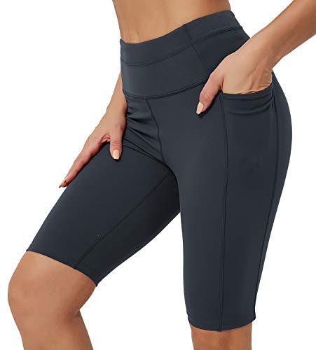Rataves Yoga Shorts for Women with Pockets Tummy Control Athletic Cycling Hiking Sports Shorts 10' Hiking Running Pants M S-2XL Dark Grey