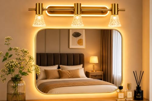 Image of FILLISKA 3 in 1 Double Wall spot /Picture /Display /Mirror Light with Adjustable Head and Colour Changing Function (18 Watt Luxurious Gold-047B)