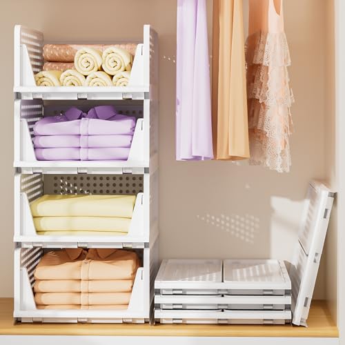 4 Stück Faltbare Kleiderschrank Organizer, Schrank Organizer Kleiderschrank Wardrobe Organizer, Stapelbare Aufbewahrungsboxen Schrankorganizer für...