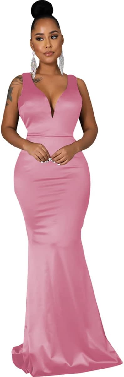 JTNFairy Women's Sexy Sleeveless One Shoulder Bodycon Dresses Classy Long Formal Cocktail Wedding Guest Dress - Image 5