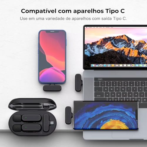 Microfone de Lapela sem Fio Profissional Anti Ruído com Bluetooth para Celular Smartphone Android Sa
