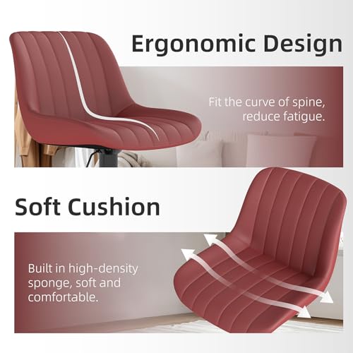 Image of Youhauchair Adjustable Faux Leather Bar Stools Set of 2, Red | Swivel, Counter Height, Back & Footrest, Armless, PU, Modern, Kitchen Island Stool, Upholstered Dining Room Chair