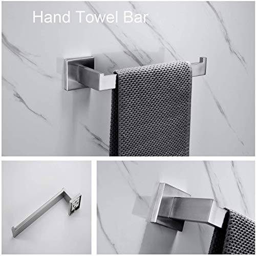 Nolimas 4-Piece Brushed Nickel Bathroom Hardware Accessory Set Including Towel Bar Toilet Paper Holder Towel Holder Robe Hook Premium SUS 304 Stainless Steel Wall Mounted Square Style,Rustproof