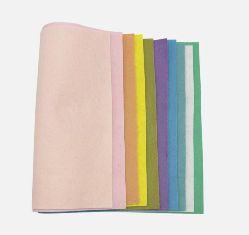 Wool Blend Craft Felt Square Colour Pack 9" / 22cm EN17 Standard 10 Pack (Pastels)