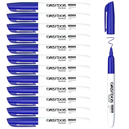 Dry Erase Markers Fine Tip 12 Pack Blue Fine Point Thin Dry Erase Markers Bulk, Low Odor Whiteboard Markers for Office Classroom School White Board