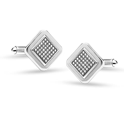 Lecalla Men's Sterling Silver Rhodium-Plated Cubic-Zirconia Square Cufflinks For Wedding Dad Father Grand-Father #TOP19