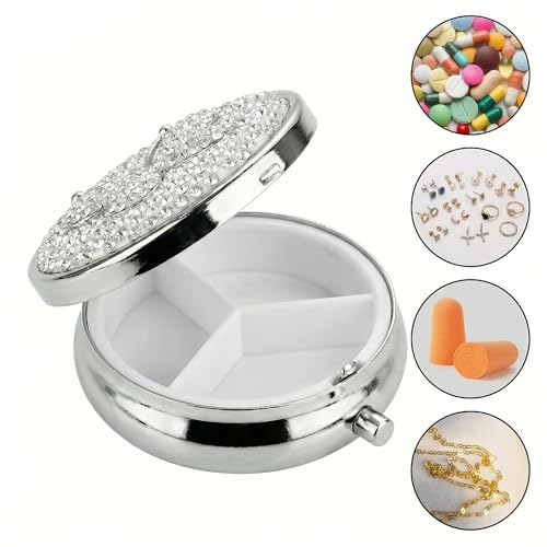 Image of Medicine Organizer Box Butterfly Pocket Pharmacy Bling Travel Pill Case Box for Purse Mini Pill Holder Organizer Small Pills Container for Vitamin(White)