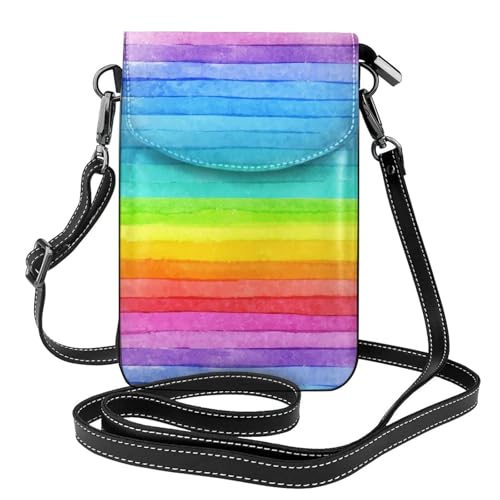 Pochette téléphone portable femmes en cuir PU motif bois arc-en-ciel