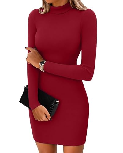 Image of IWOLLENCE Jumper Dress Women Turtle Neck Bodycon Warm (Red, L)