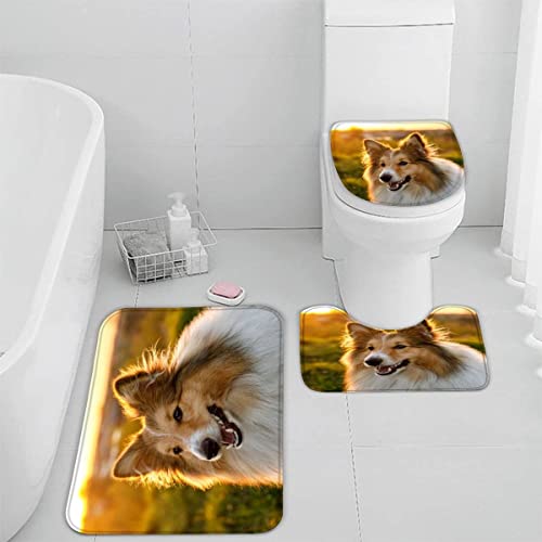 Badematten Set 3D 40x60 Shetland Schäferhund absorbierend 3-teiliges Badezimmerteppich-Set maschinenwaschbare weich…