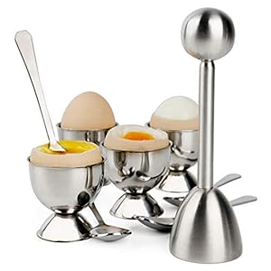 Egg Cracker Topper Set Soft Hard Boiled Eggs Separator Holder Include 4 Egg Spoons and 4 Egg Cups 1 Shells Remover Top…