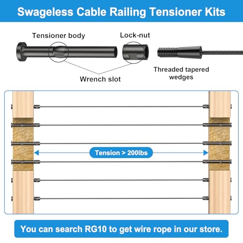 Image of 20Pack 1 /8 inch Swageless Cable Railing Tensioners, Black Cable Railing Kits for 2 inchx2 inch Wood Post&Metal Post, 316 Stainless Steel Invisible Cable Railing Fittings for Deck Stair Railing, RG08