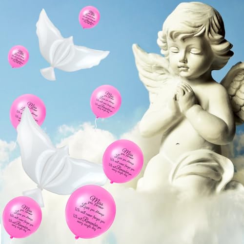 Image of Skylety 36 Pcs Memorial Balloons to Release with Dove Balloon, Pink | Helium, Remembrance for Heavenly Birthday, Memorial Services, Release in Sky Ceremony, Forever in Hearts Messages