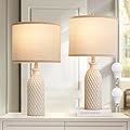 Luvkczc Ceramic Table Lamps Set of 2, Farmhouse 24.8" Bedside Lamps with 3-Color Temperature, Modern Nightstand Lamp Desk Reading Lamp for Bedroom, Living Room, Office, 2 Bulbs Included