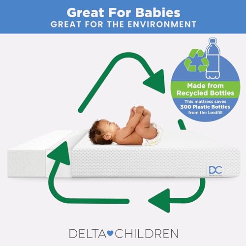 Image of Delta Children Twinkle Stars Breathable Baby Bed Crib Mattress and Toddler Mattress, White + Delta Children Fitted Crib Sheets for Girls and Boys (Pack of 2), Safari Friends (Bundle)