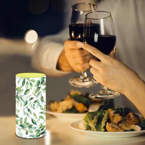 Image of Flameless Candle Battery Powered with Remote Control 12 Colors 4 /8 Hours Timer LED Night Lights Pillar Candle Tealights for Indoor Outdoor Home Wedding Decoration, Green Leaf White