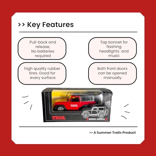Image of 1:32 Scale DieCast Metal Toy Car Pull Back Action Openable Doors 4x4 Thar /Jeep Premium Car Toy, with Light and Music, for Ages 3-10 Years (RED)