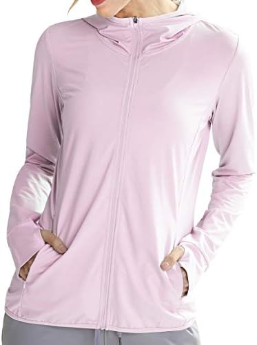 Libin Women's Full Zip UPF 50+ Sun Protection Hoodie Jacket Long Sleeve Sun Shirt Hiking Outdoor Performance with Pockets Pink XL