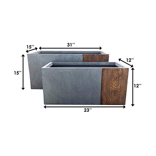 Kante Concrete Modern Rectangle Outdoor Planter Set Of 2, 31" And 23" Long Lightweight Planter Pot For Patio, Garden, Backyard Timber Ridge #TOP2