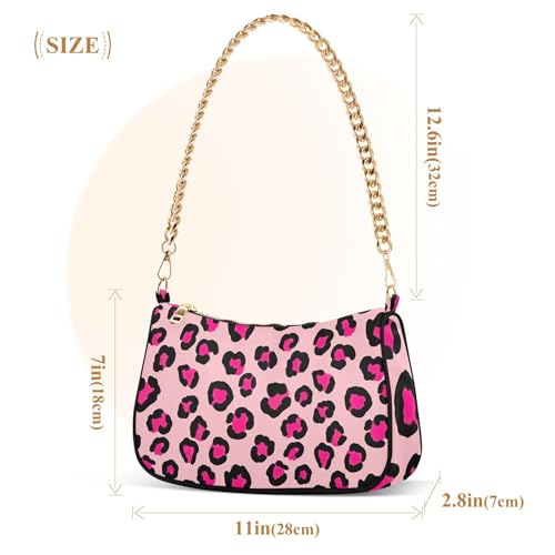 Zipper Ladies Shoulder Bag Floral Pink Black Leopard Spots Medium Handbag Tote Pattern Womens Small Hobo Purse with Chain Strap3