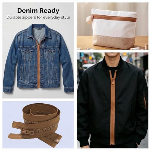 Image of MebuZip 2PCS #5 32 Inch Separating Jacket Zippers Resin Zipper Molded Plastic Zippers Bulk for Sewing Coat Jackets Clothes (32 inch Brown)