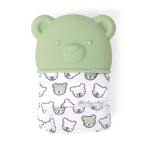 Image of Itzy Ritzy Silicone Teething Mitt - Soothing Infant Teething Mitten with Adjustable Strap, Crinkle Sound & Textured Silicone to Soothe Sore & Swollen Gums - for Ages 3 Months & Up (Bear)