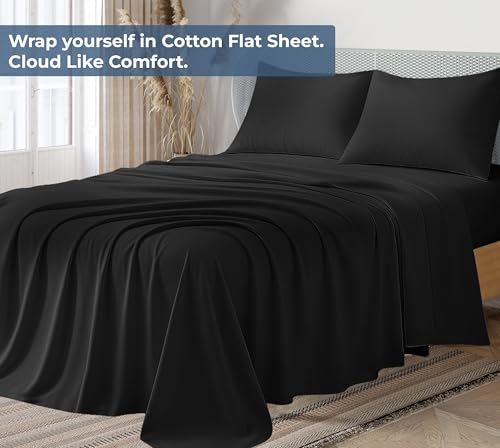 Image of Royale Linens 100% Organic Cotton King Flat Sheet Only - Super Soft - Percale Top Sheets - King Flat Sheet Sold Separately - Breathable, Cool & Crisp Black Sheets Only (105 inch x 102 inch, Black)
