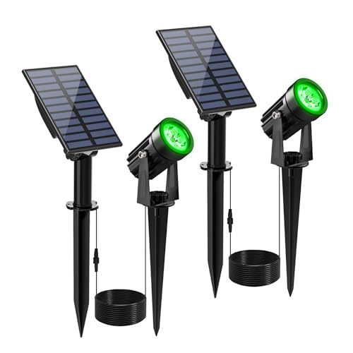 CREPOW Halloween Green Solar Spot Lights Outdoor, 2 Pack Solar Landscape Spotlights IP65 Waterproof 9.8ft Cable, Auto On/Off Outdoor Wall Lights for Yard Garden Driveway Porch Walkway Pool (1-in-1)