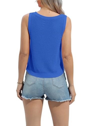 Image of FISACE Womens Crochet Tank Top Sleeveless Knit Summer Sweater | Round Neck, Hollow Out, Lightweight , Casual Crop,Cute Boho Vest