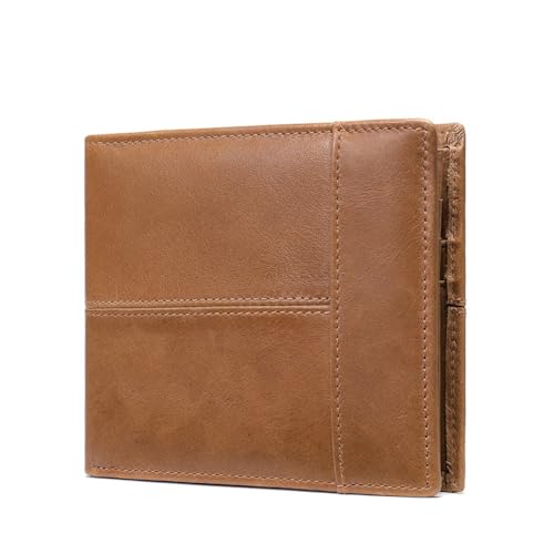 Men's wallet short wallet first layer cowhide multiple card slots 2 fold men's wallet coin purse (Brown)