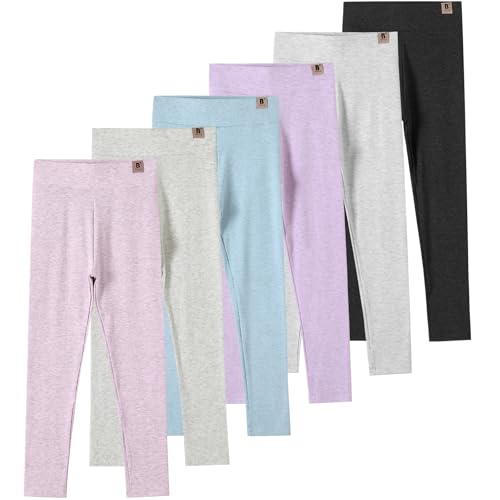 6 Pack Girls Leggings Kids High Waisted Stretchy Pants Soft Comfortable Full Length Leggings for Girls