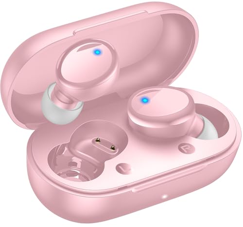 Lanteso True Wireless Bluetooth 5.3 Earbuds, 48H Playtime,Light Weight Headphones in Ear Buds Built in Mic Headset Premium Sound with Deep Bass,Clear Calls Earphones for Sports Workout Pink