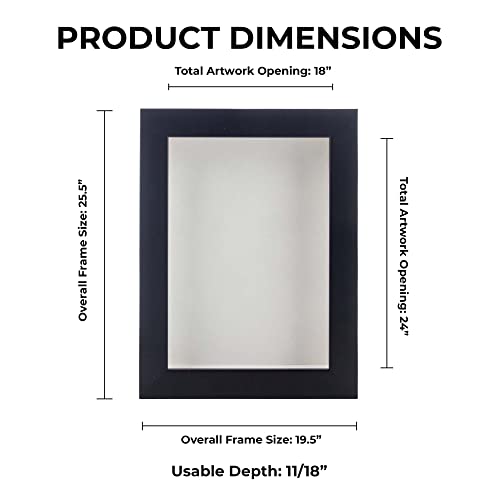 18X24 Shadow Box Frame Black | 1" Depth Of Usuable Space| Vertical Or Horizontal Display | Interior Size 18X24 Or 24X18 Inches| Uv Resistant Acrylic, Acid-Free Backing, Wall Hangers | Made In Usa #TOP6