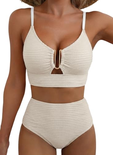 Image of Herseas 2 Piece Bikini Set U-Wire Cutout Popular Swimsuit High Waisted Textured 2026 Summer Beach Swim Bathing Suits
