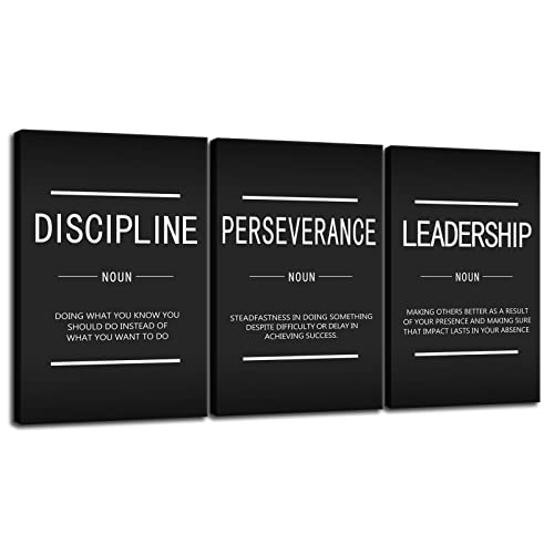Discipline Perseverance Leadership Noun Inspirational Wall Art 3 Pieces Canvas