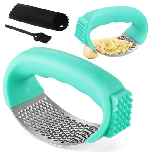 Wusairx Upgraded Garlic Press Rocker Good Grips Stainless Steel Garlic Mincer Tool With Garlic Peeler Tube And Cleaning Brush  cover
