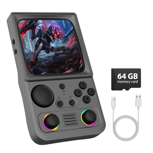 R36TMAX Retro Handheld Game Console, 4.0 Inch IPS HD Screen Retro Gaming Console, Handheld Game Console with 18000+ Classic Games, Supports WiFi Networked Fighting and OTG, Built-in 64G-Classic Gray