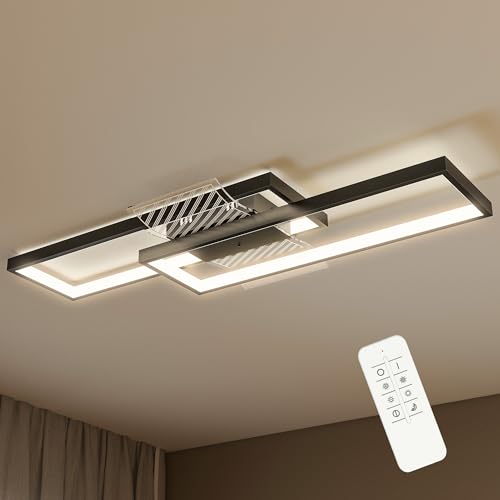 HOMCOM LED Ceiling Light, Modern Dimmable Ceiling Light with Wall Switch & Remote Control, Flush Mount Fixture Lamp with 3000-6000K Colour Temperatures for Living Room, Bedroom, Black