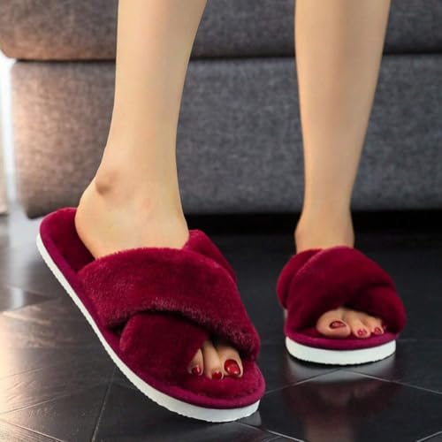 Womens Fuzzy Slippers Memory Foam Slippers Cozy Plush Home Slippers Open Toe House Shoes Indoor Outdoor Slide Slipper Home Shoes Indoor Slippers3