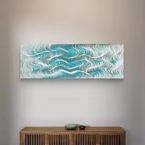 Tableau vagues minimaliste avec cadre : solution déco pour salon moderne 45x135