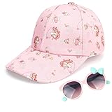 Jupsk Mädchen Cap Sonnenbrille Set, Baby Einhorn Sonnenhut Sommer Strandmütze Baseballkappe für Kinder 3-8 Jahre (Rosa)