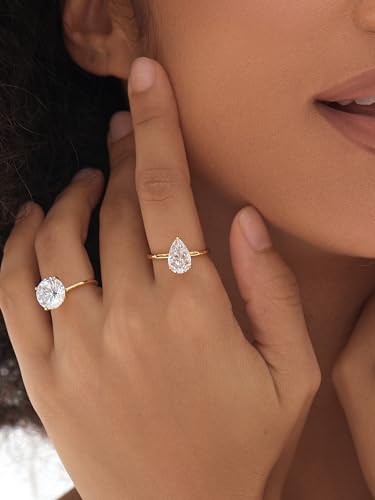 Michooyel 18K Gold Plated Cubic Zirconia Engagement Ring for Women, 2.0ct Pear cut CZ Solitaire Promise Rings 925 Sterling Silver Rings2
