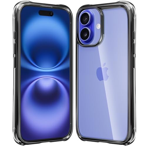 Image of Mkeke for iPhone 16 Case, [Not Yellowing] [16FT Military-Grade Drop Protection], Slim Clear iPhone 16 Case for Apple 16 with Shockproof Bumper 2024 - Black