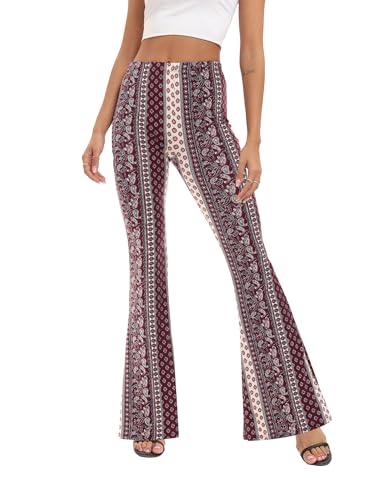 Image of WSPLYSPJY Women's Print Stretch Bell Bottom Flare Palazzo Pants Trousers